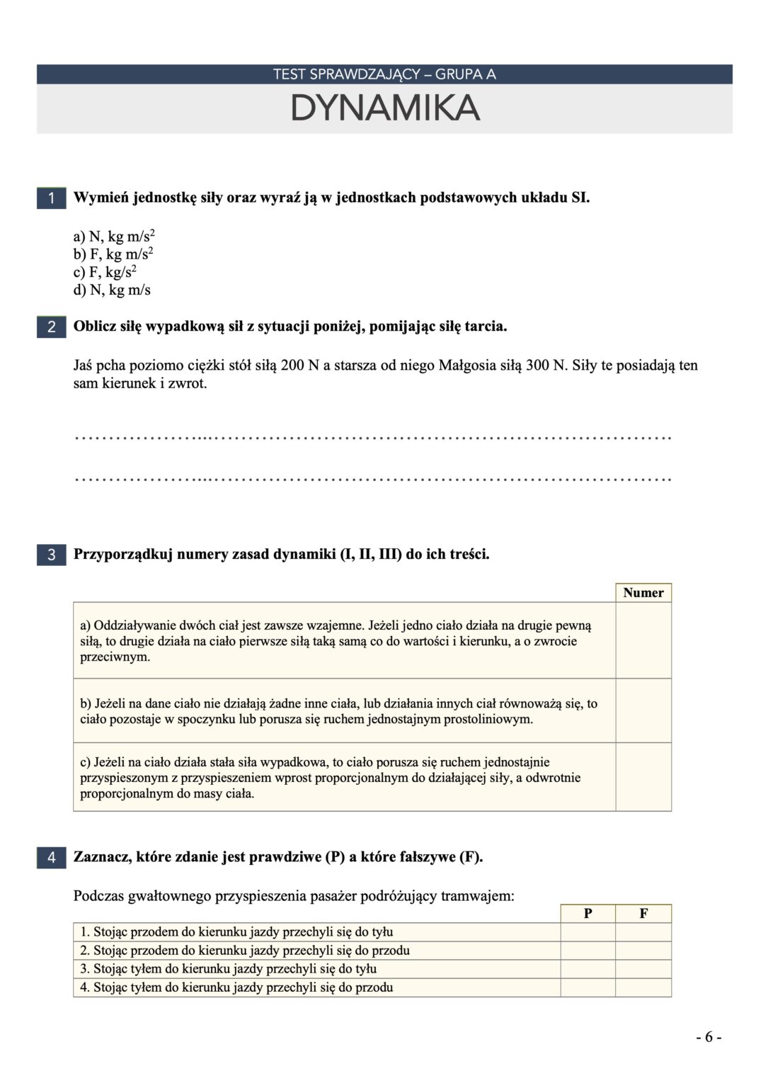 Zamkor Sprawdzian Dynamika Klasa 7 leszekbober.pl